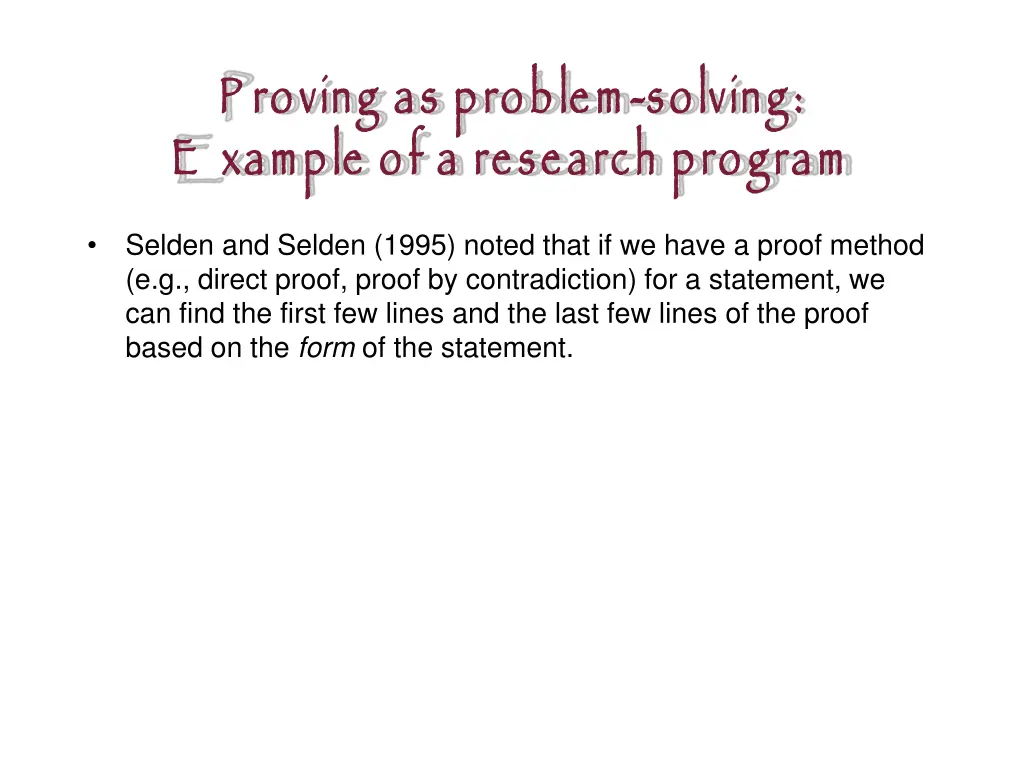 p roving as problem e xample of a research program