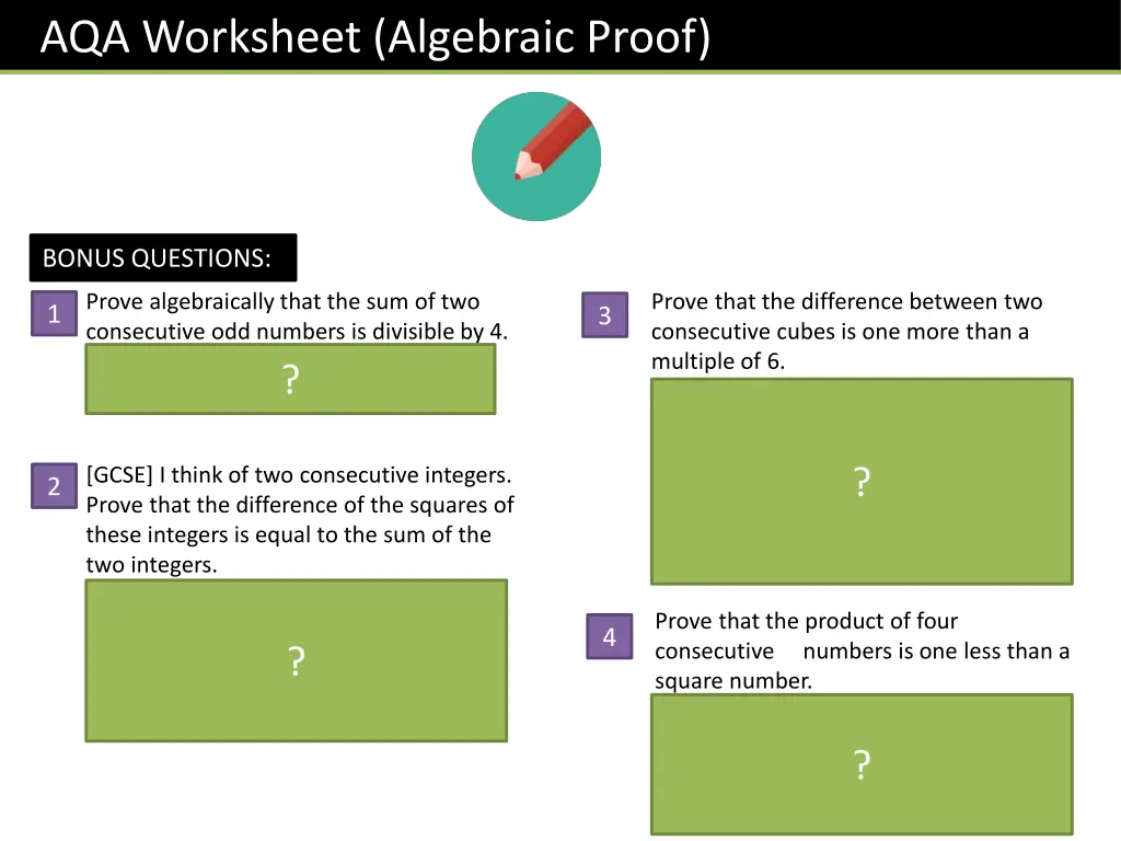 aqa worksheet algebraic proof