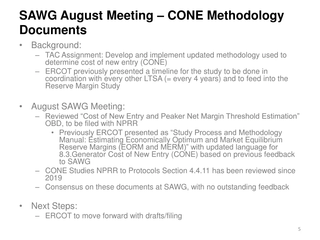 sawg august meeting cone methodology documents