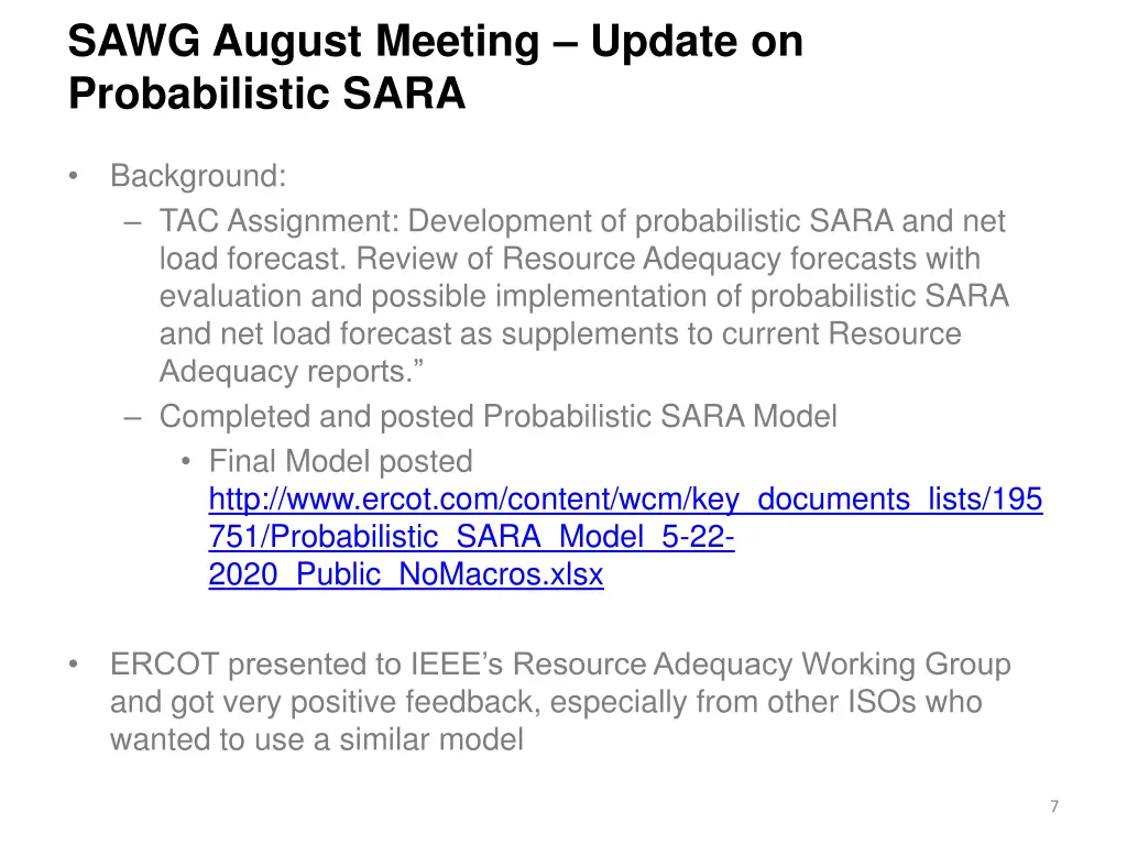 sawg august meeting update on probabilistic sara