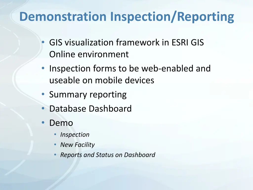 demonstration inspection reporting