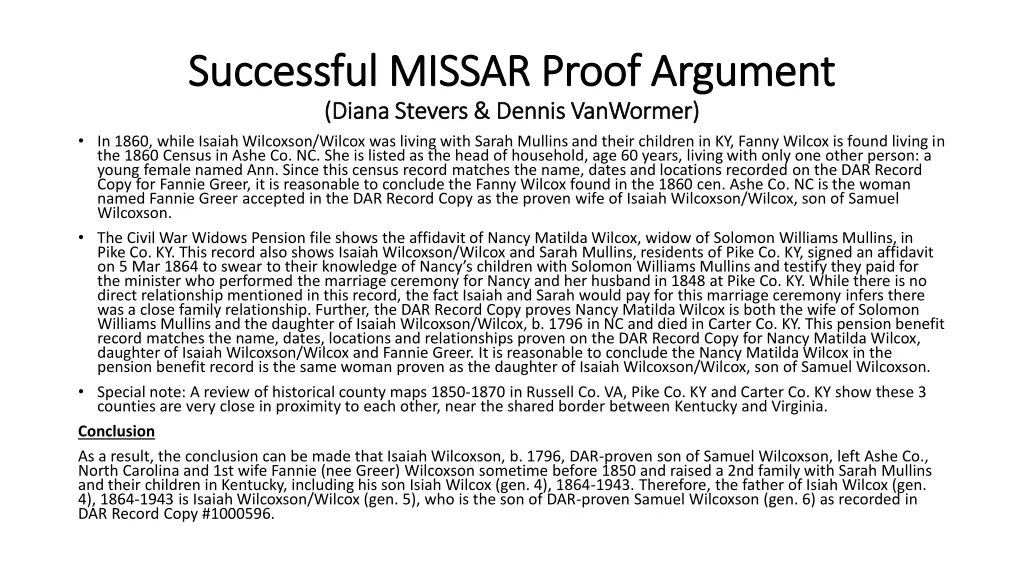 successful missar proof argument successful 2