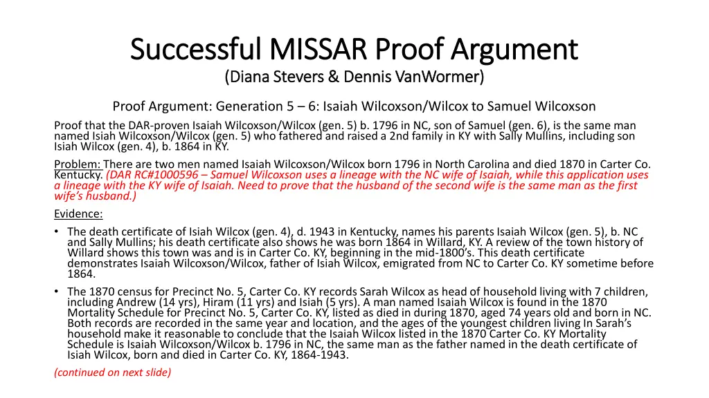 successful missar proof argument successful