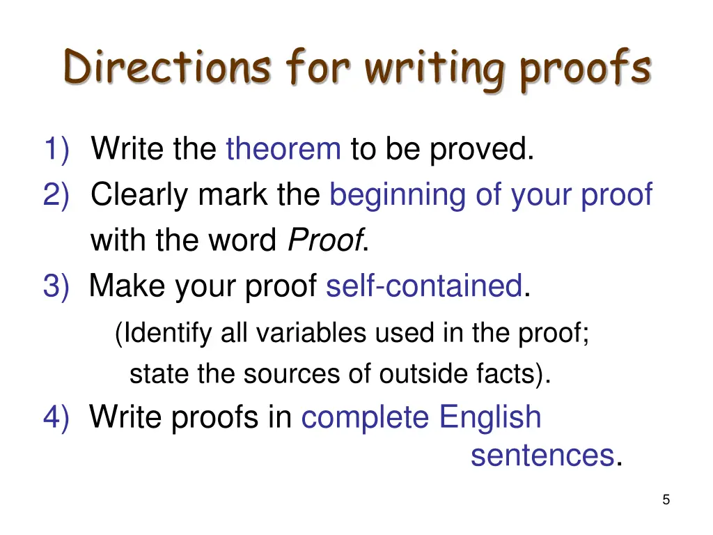 directions for writing proofs