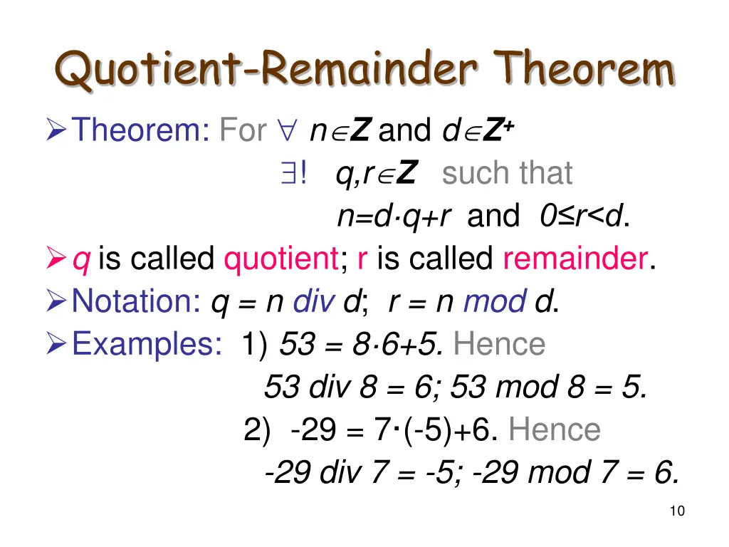 quotient remainder theorem theorem