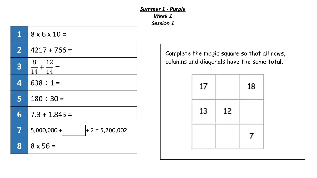 summer 1 purple week 1 session 1