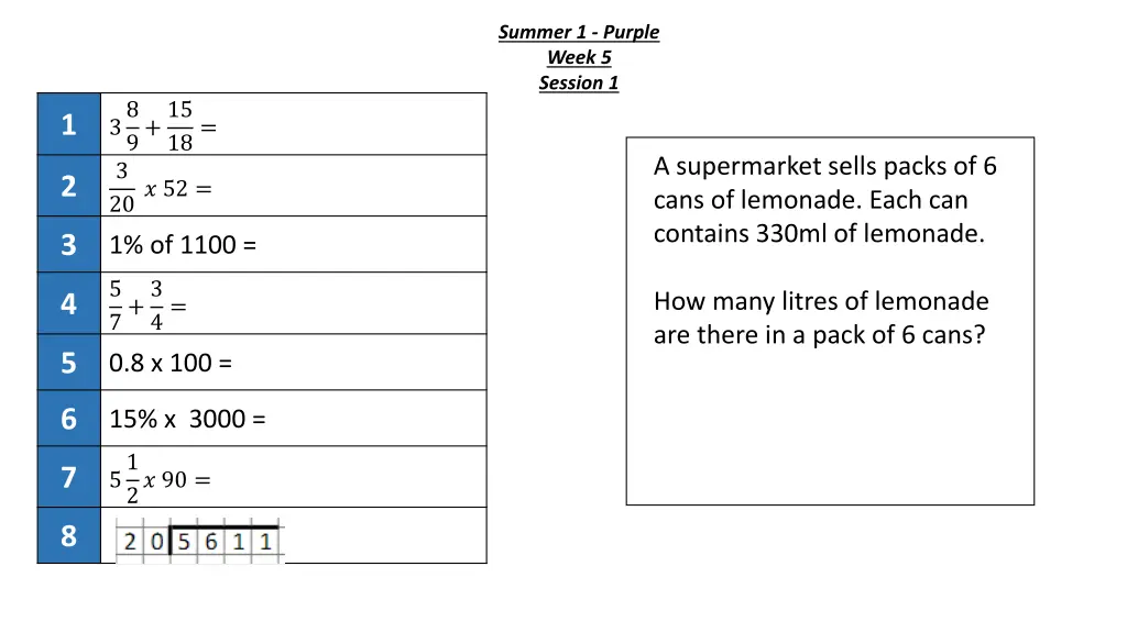 summer 1 purple week 5 session 1