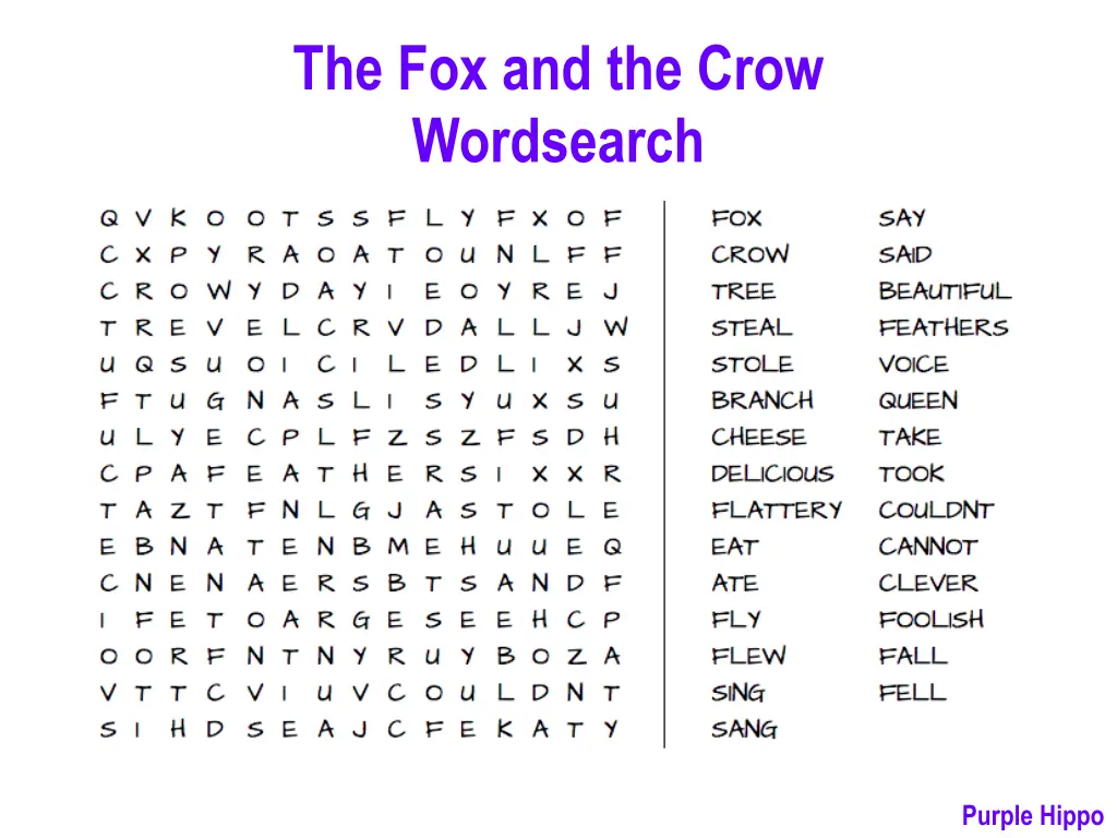 the fox and the crow wordsearch