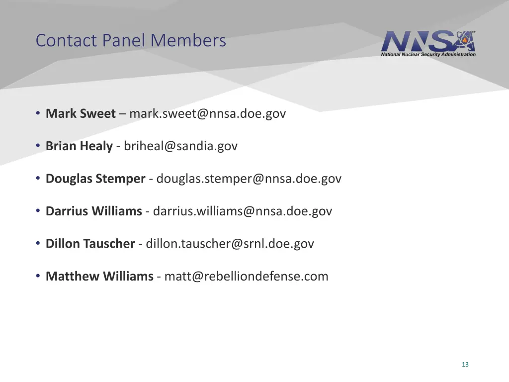 contact panel members