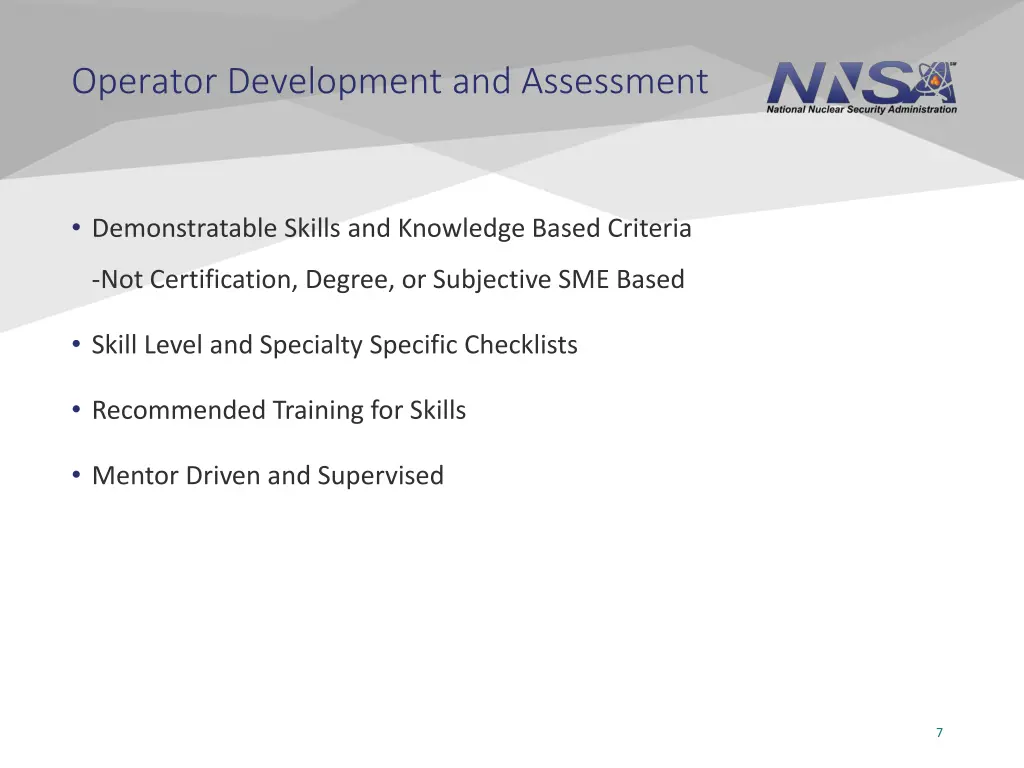 operator development and assessment