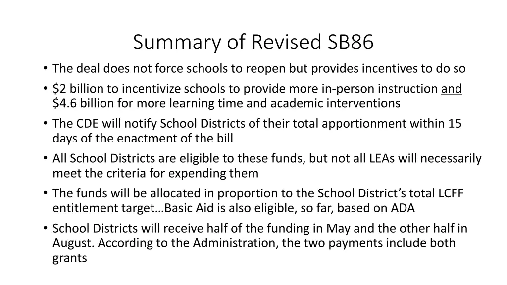 summary of revised sb86 the deal does not force