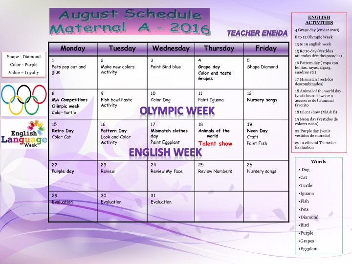 august schedule maternal a