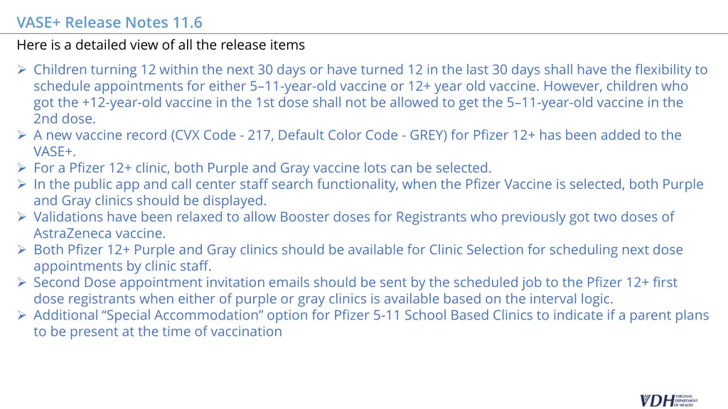 vase release notes 11 6 here is a detailed view