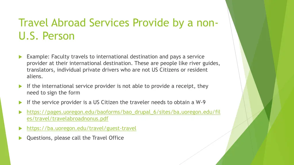 travel abroad services provide by a non u s person