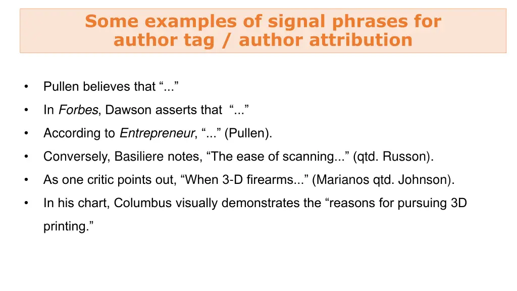 some examples of signal phrases for author