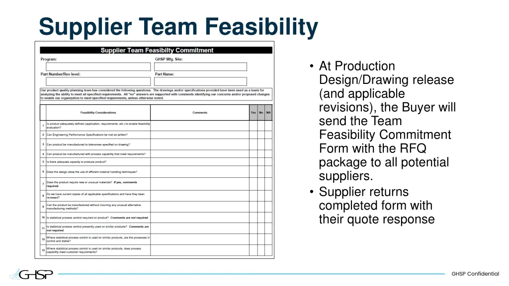 supplier team feasibility