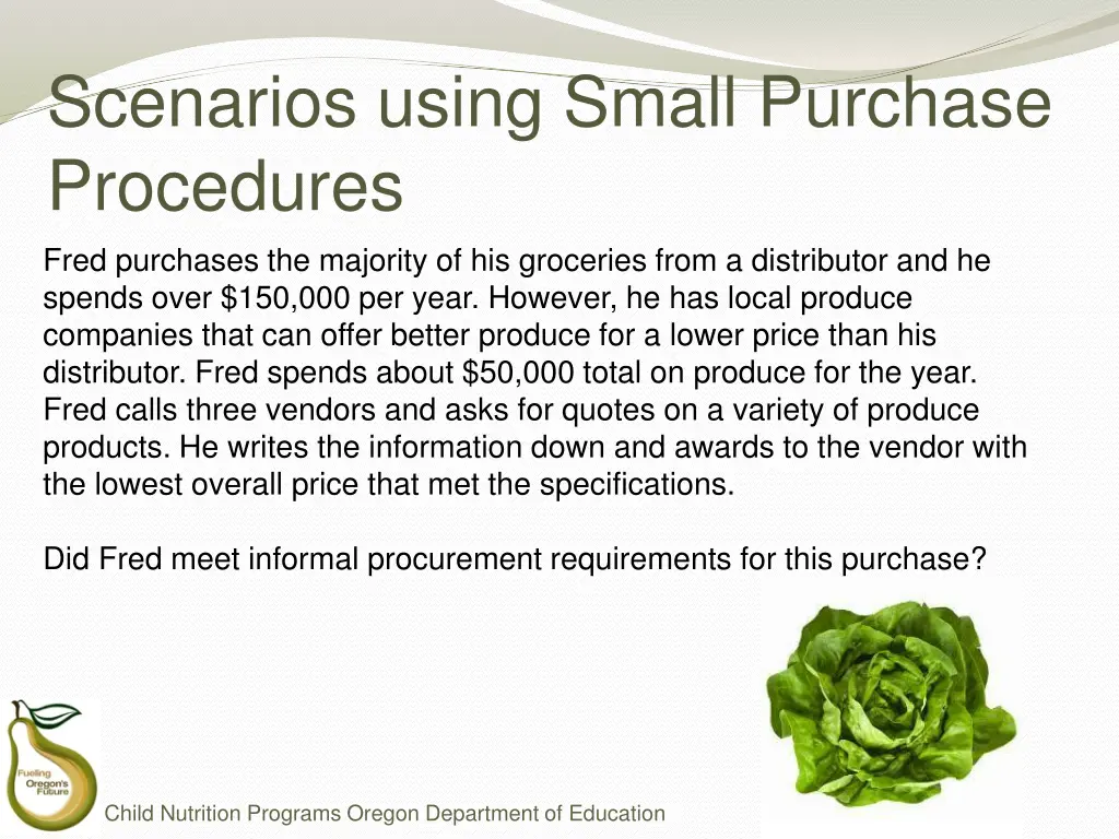 scenarios using small purchase procedures 1