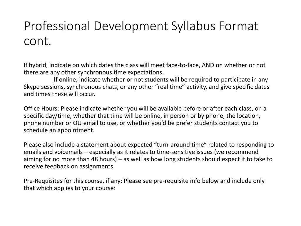 professional development syllabus format cont