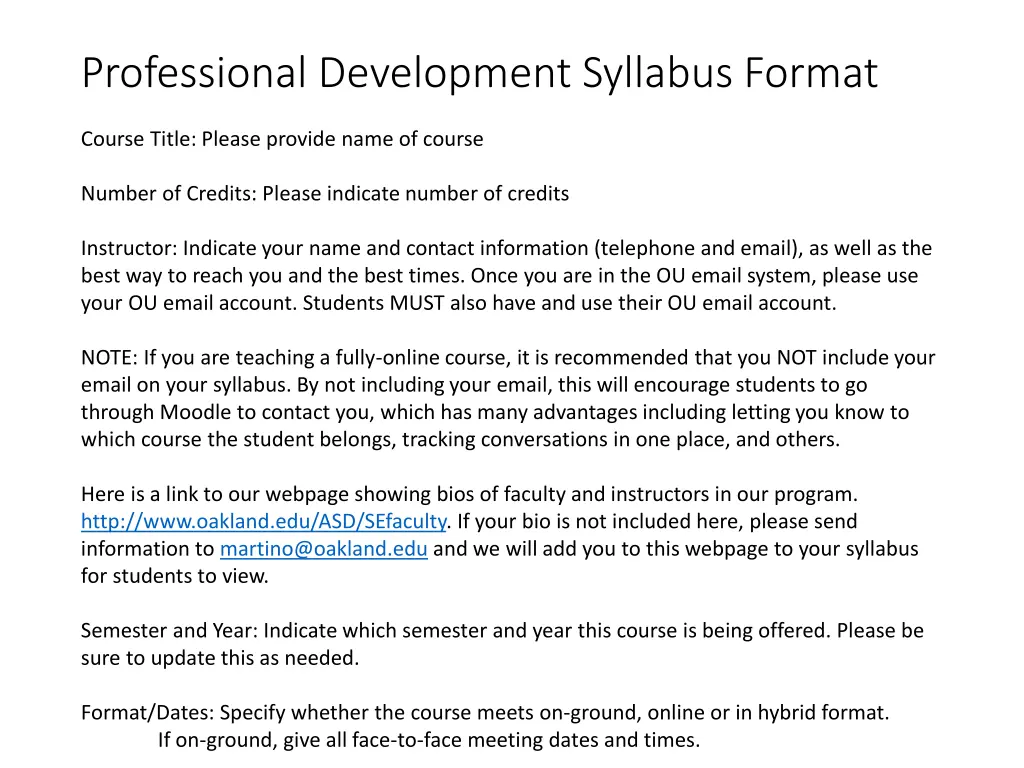 professional development syllabus format