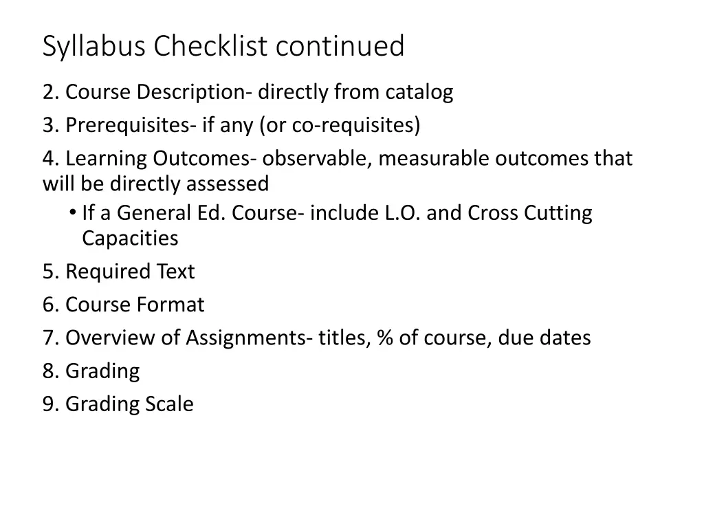 syllabus checklist continued