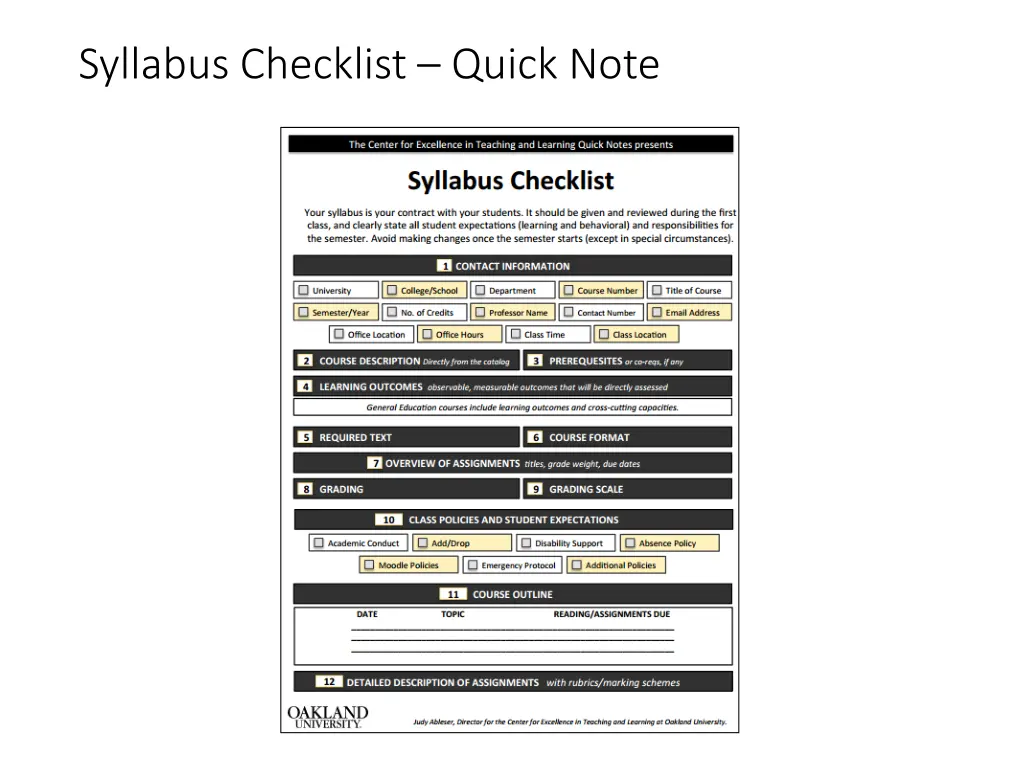 syllabus checklist quick note