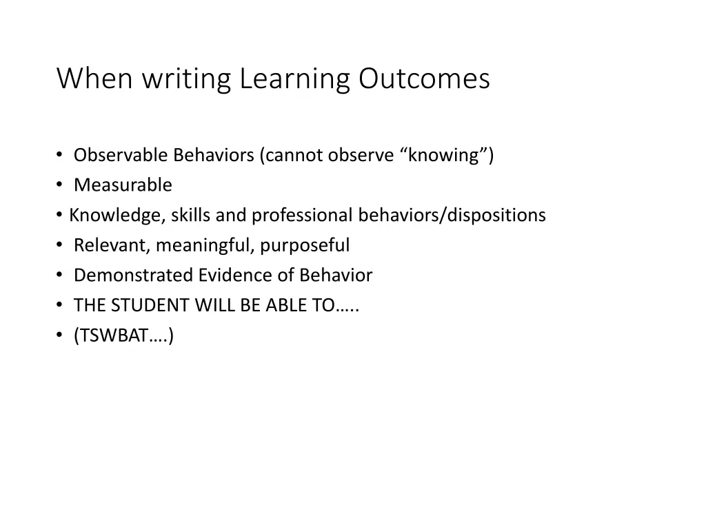 when writing learning outcomes