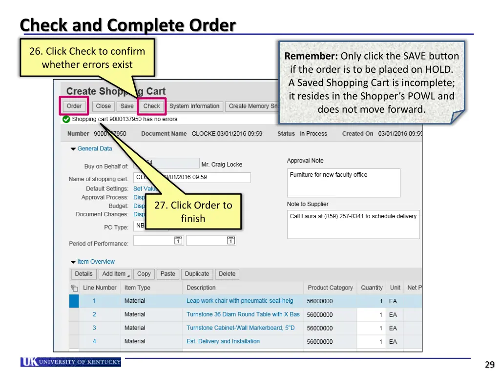 check and complete order