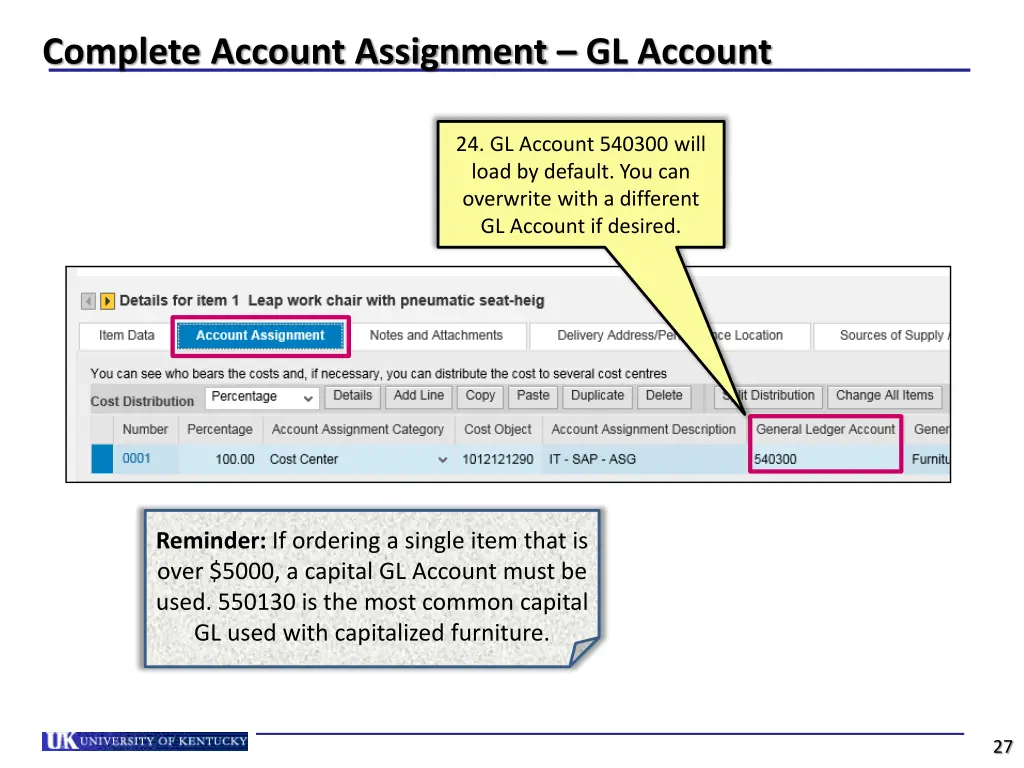 complete account assignment gl account