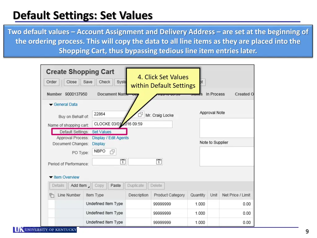 default settings set values