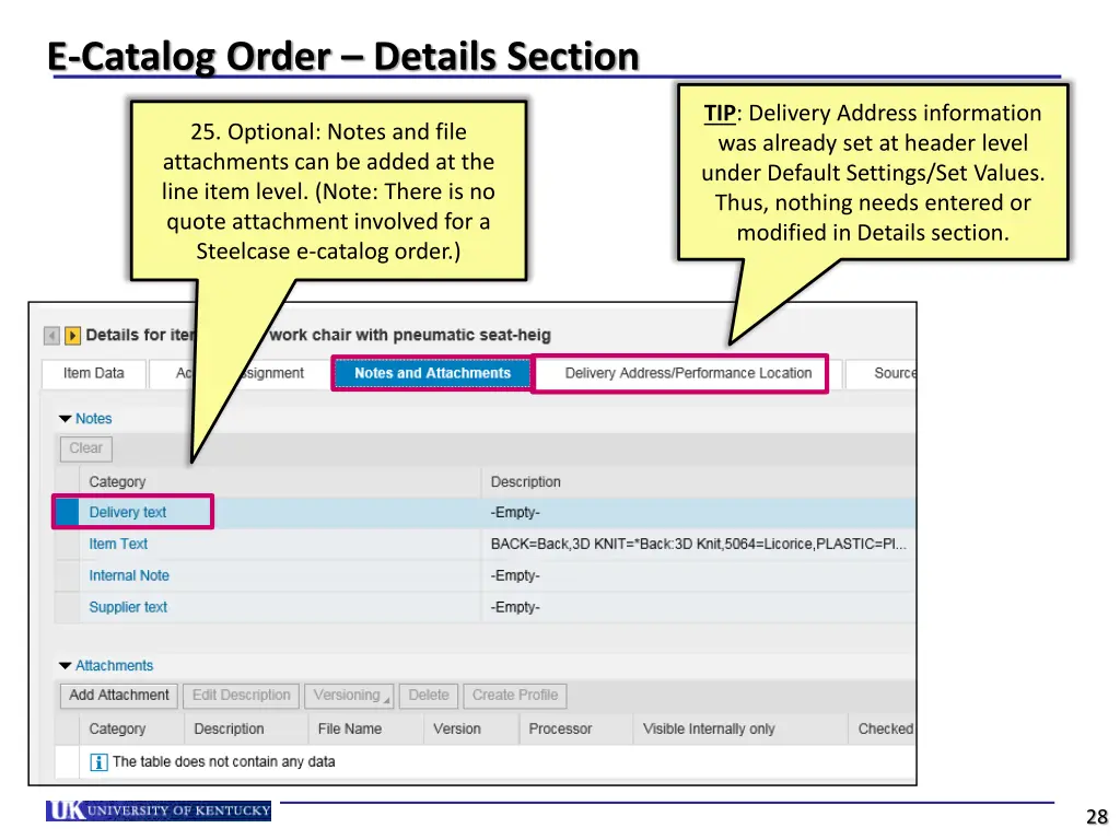 e catalog order details section