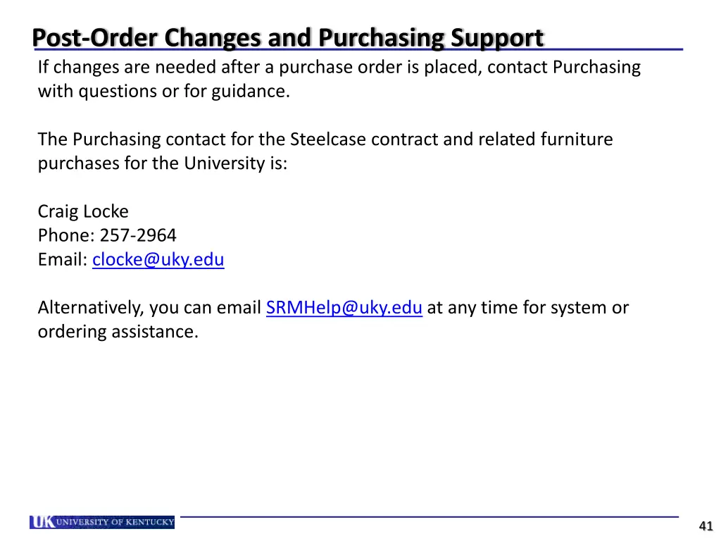 post order changes and purchasing support