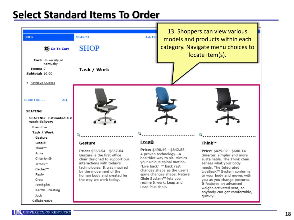 select standard items to order 1