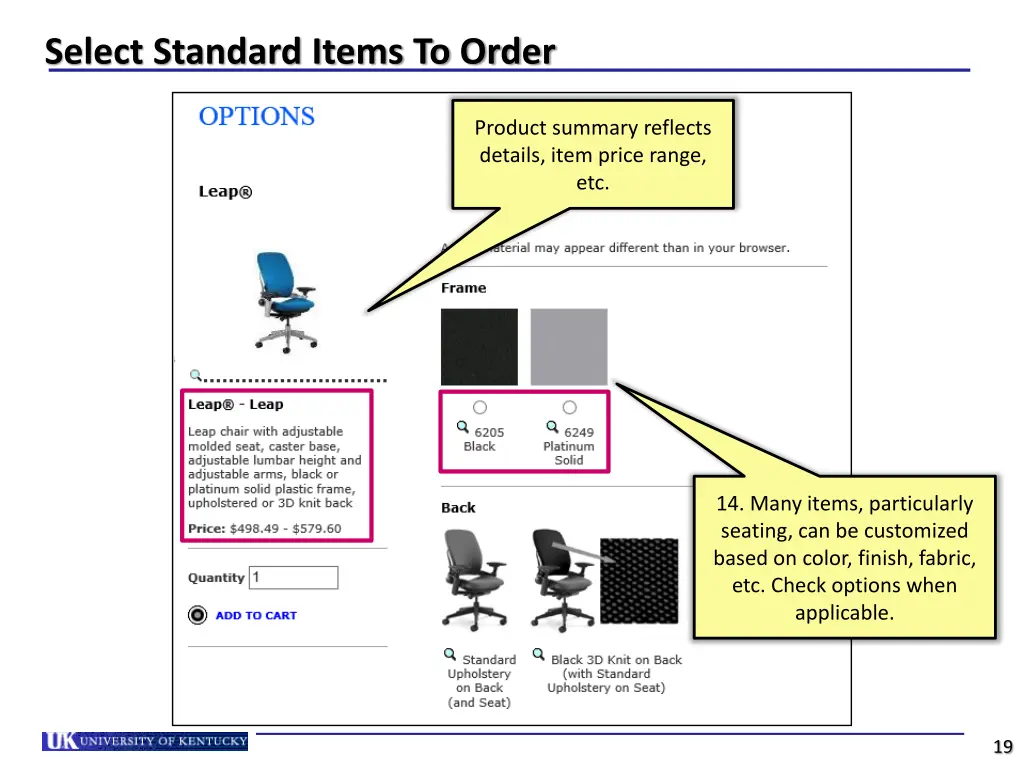 select standard items to order 2