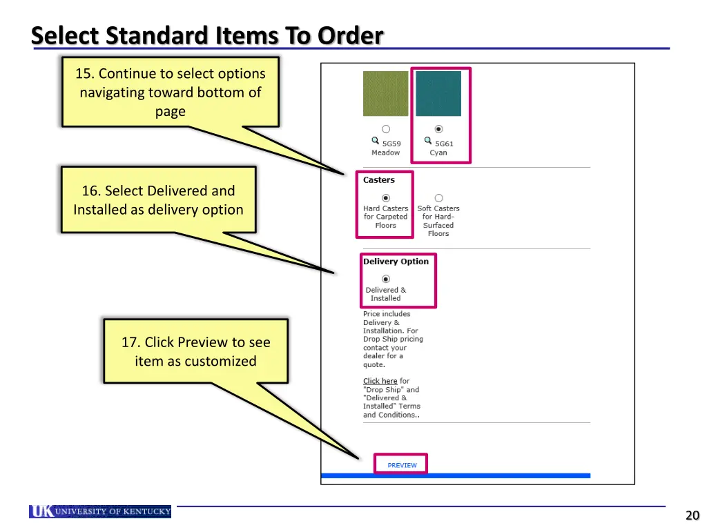 select standard items to order 3