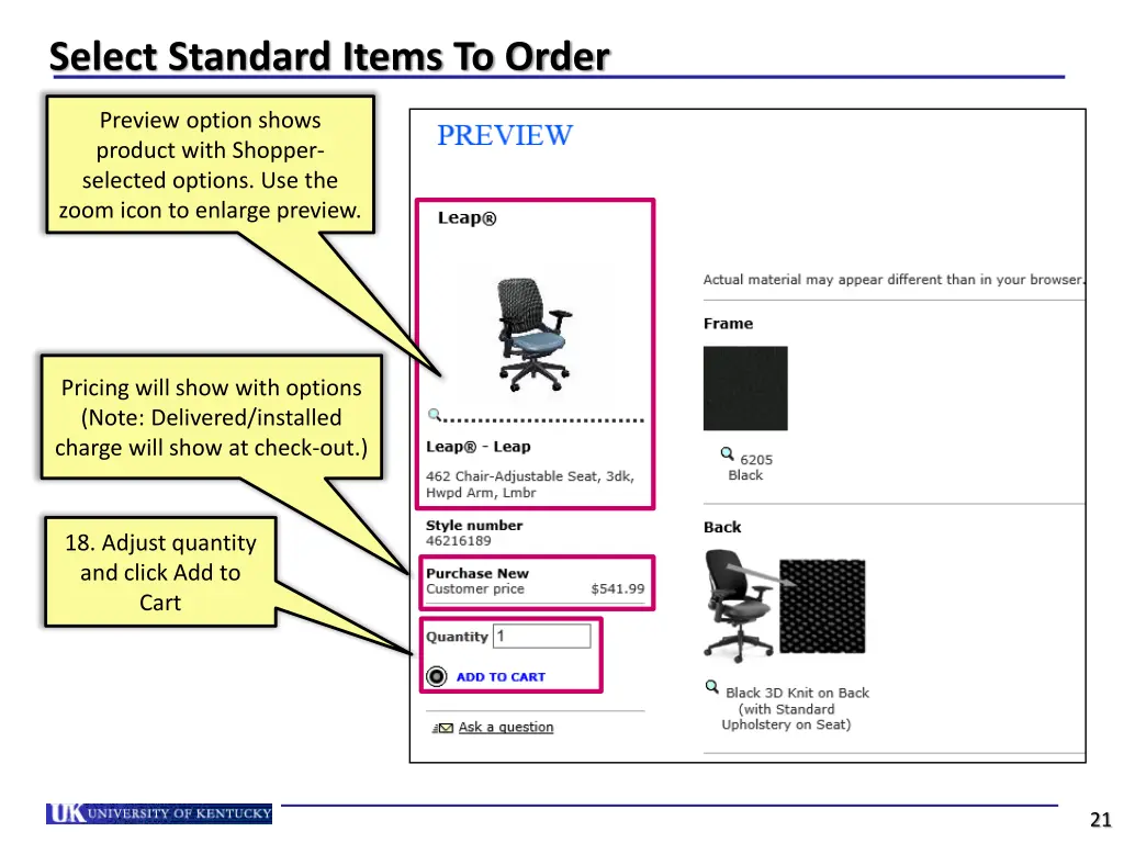 select standard items to order 4