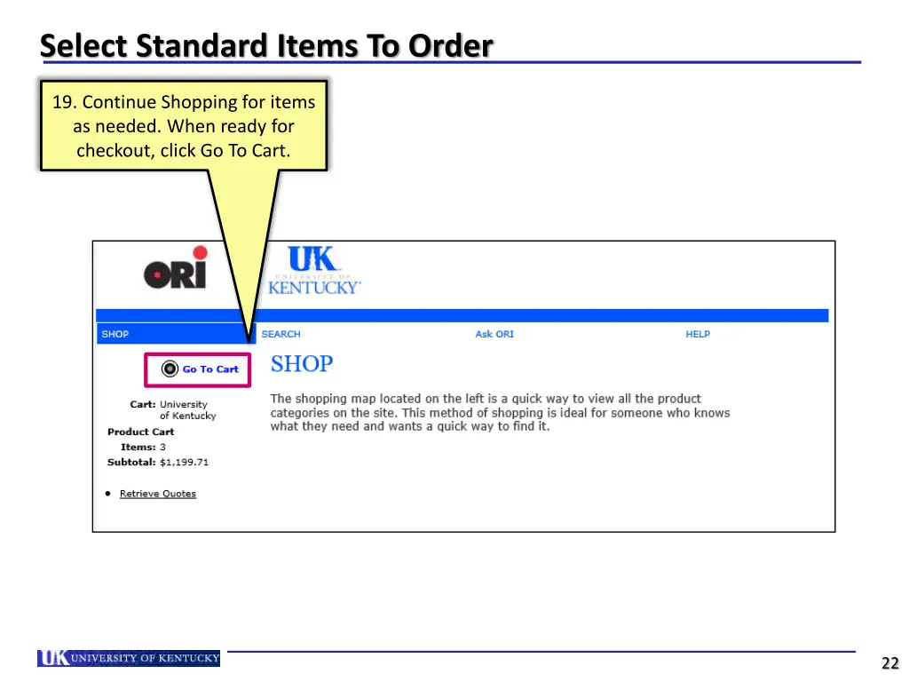 select standard items to order 5