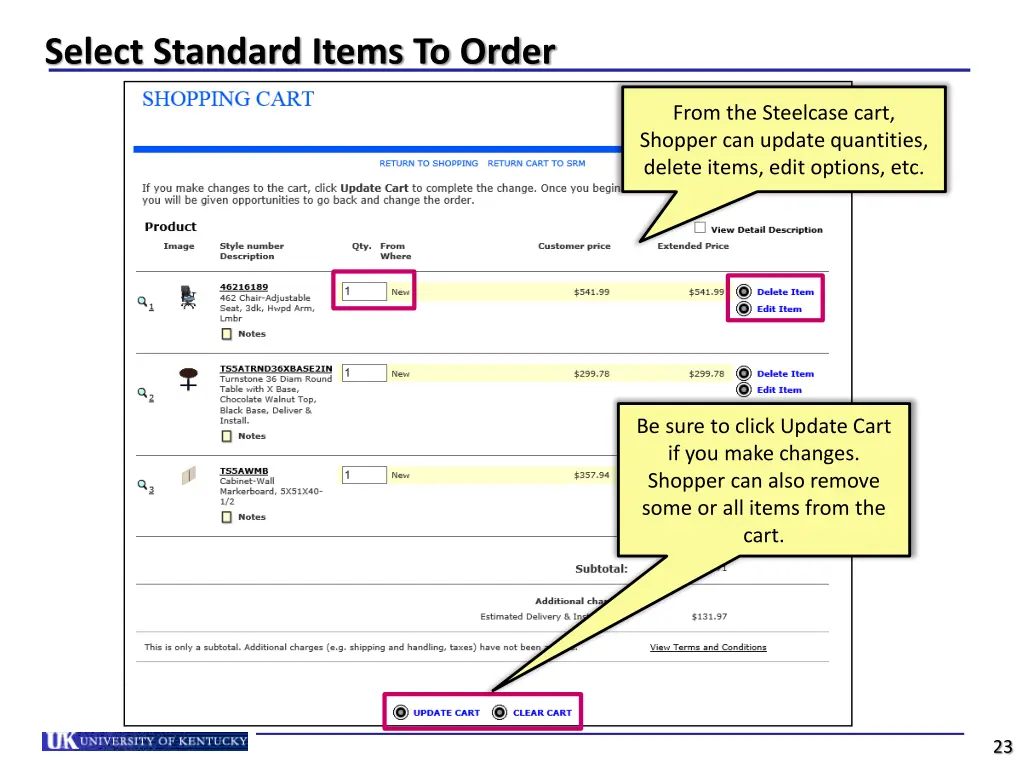 select standard items to order 6