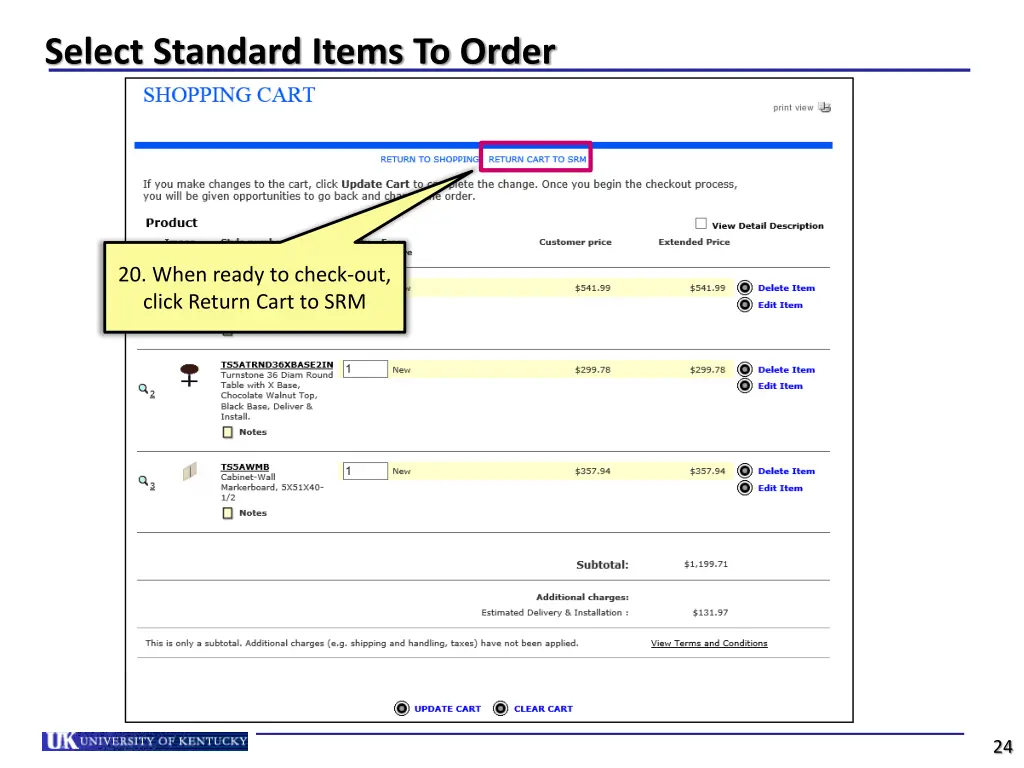 select standard items to order 7