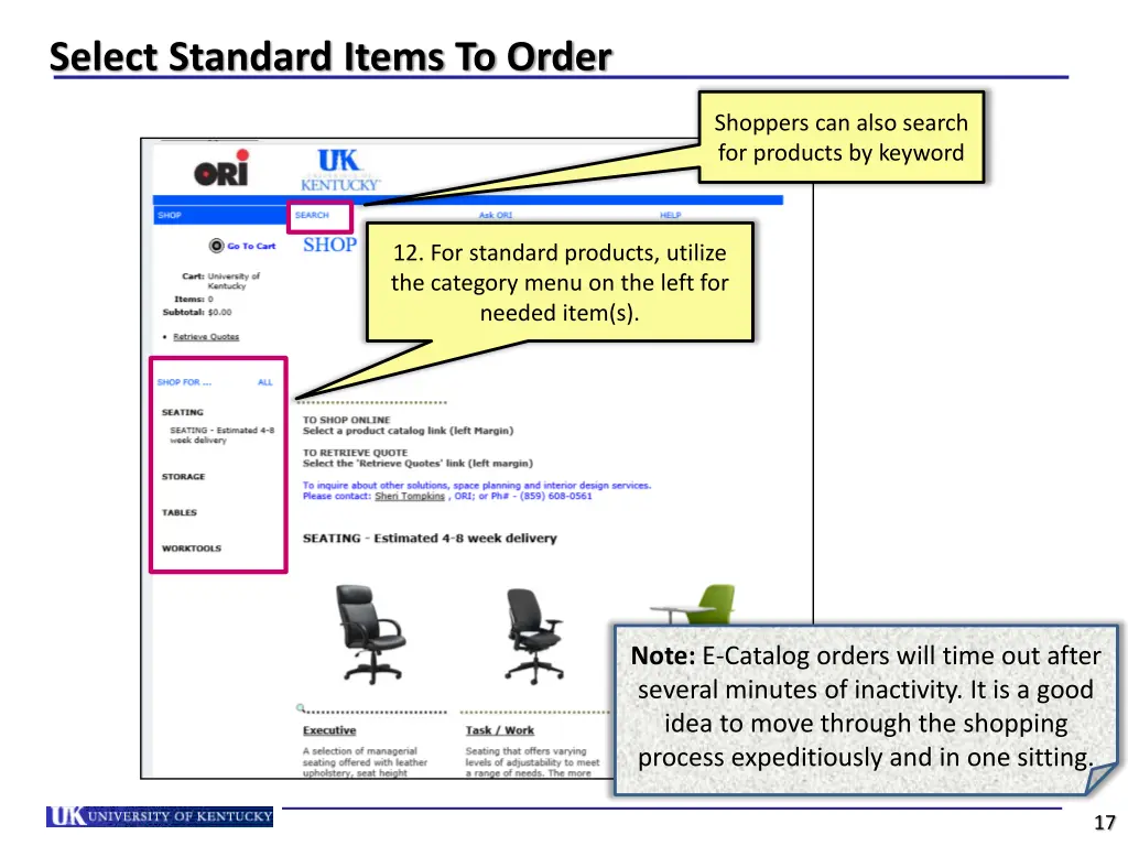 select standard items to order