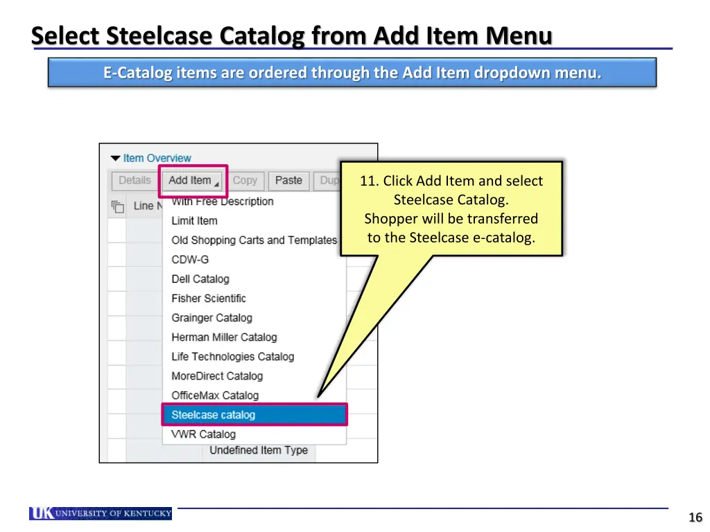 select steelcase catalog from add item menu