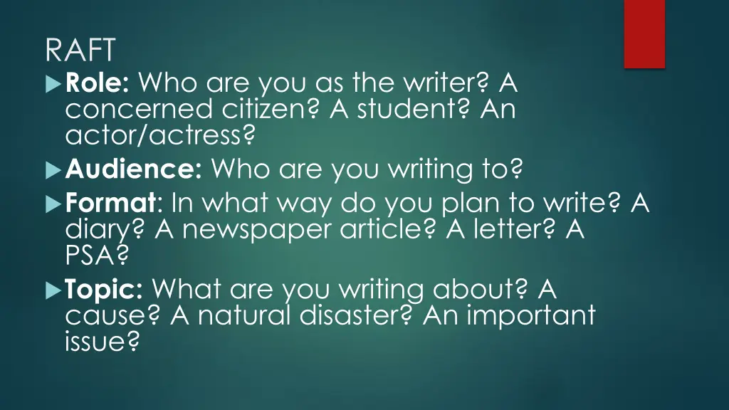 raft role who are you as the writer a concerned