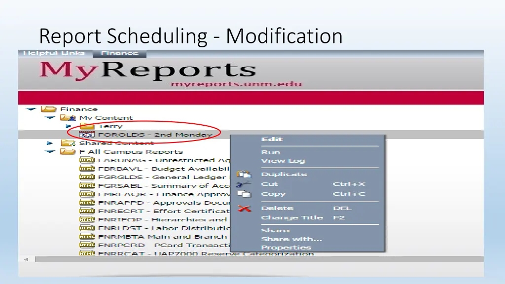 report scheduling modification