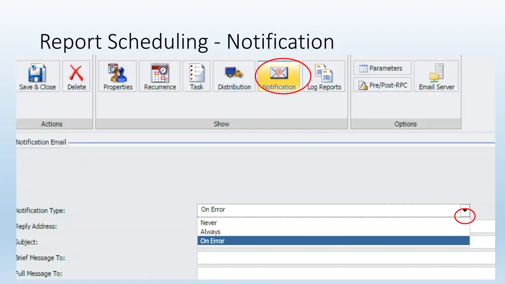 report scheduling notification