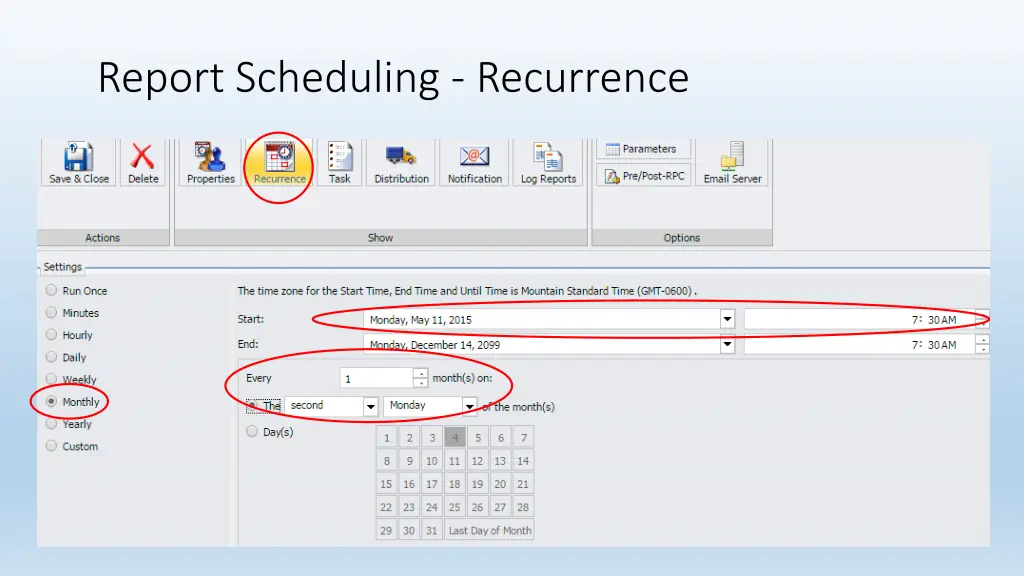 report scheduling recurrence