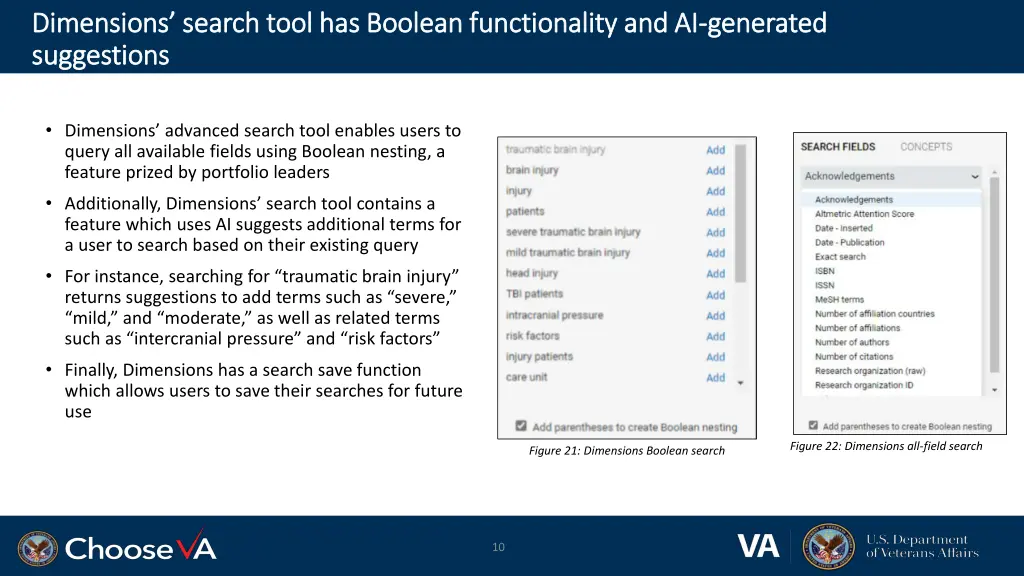 dimensions search tool has boolean functionality