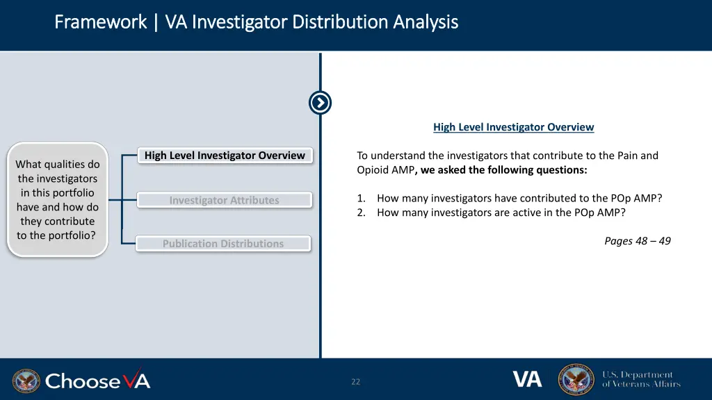 framework va investigator distribution analysis