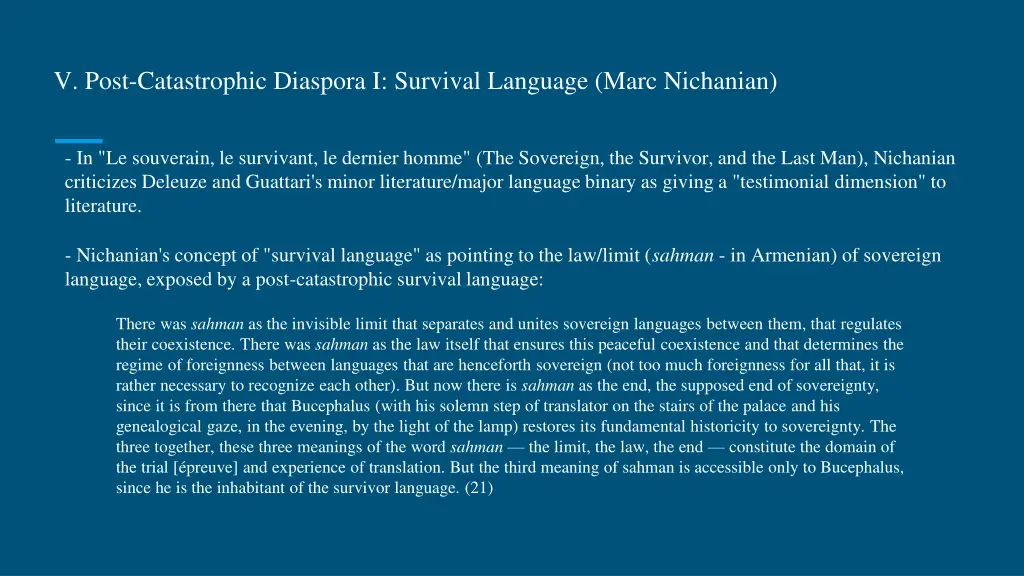 v post catastrophic diaspora i survival language