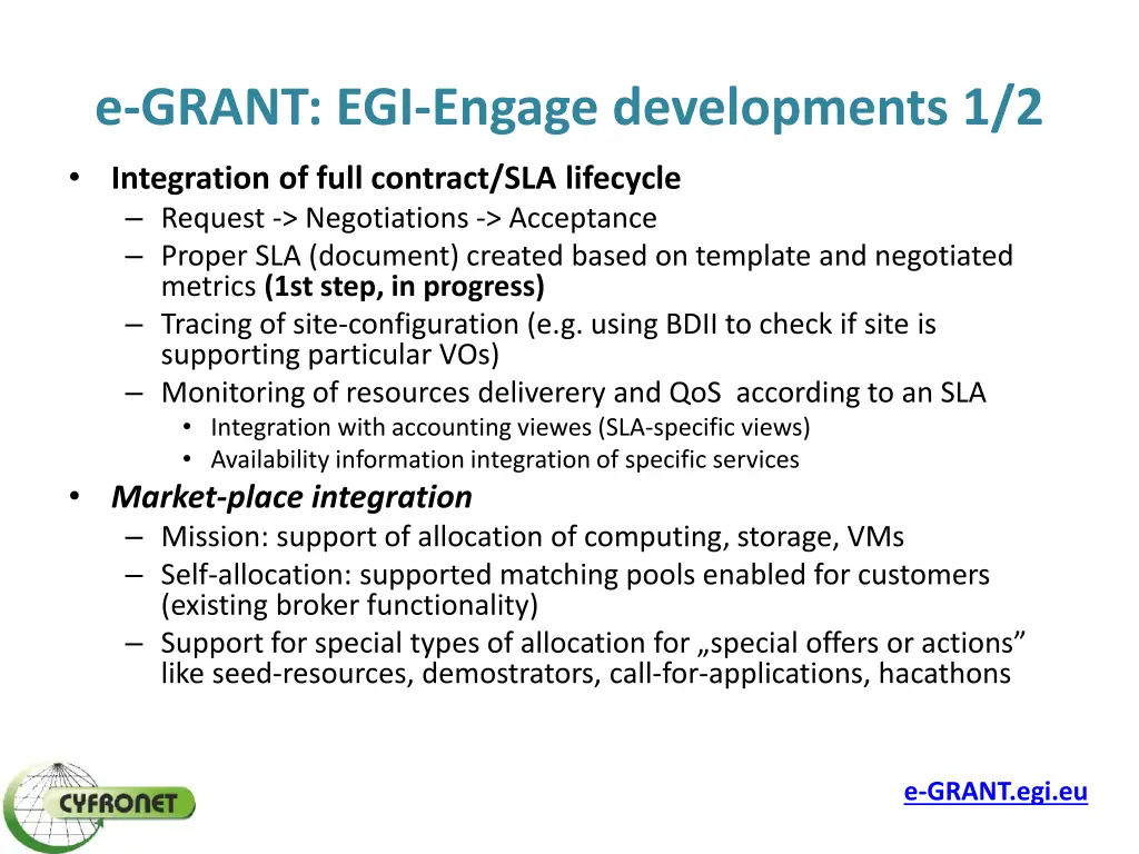 e grant egi engage developments 1 2