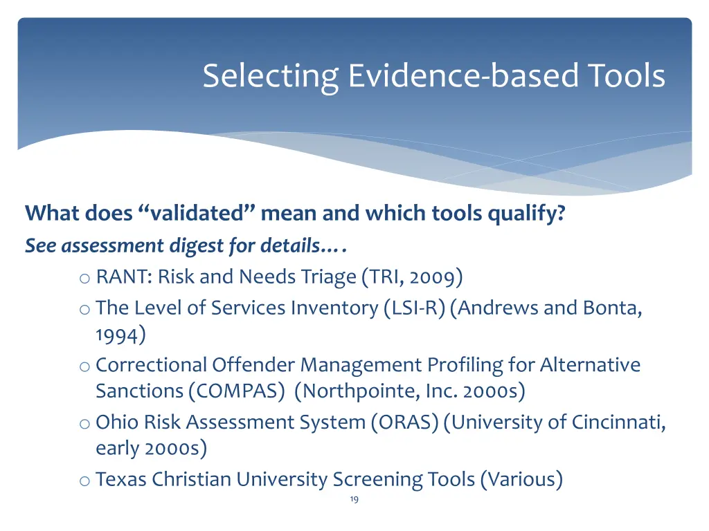 selecting evidence based tools 1