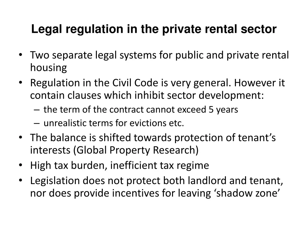 legal regulation in the private rental sector